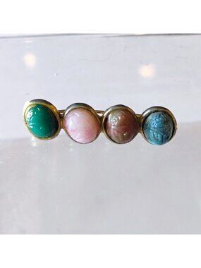 Vintage Egyptian Revival Scarab Beetle Bar Brooch Gold Tone 1 5/8" Long